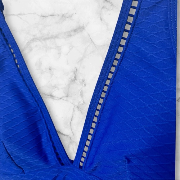 Cobalt Blue One-Piece Swimsuit with Plunging V-Neckline - Picture 6 of 8